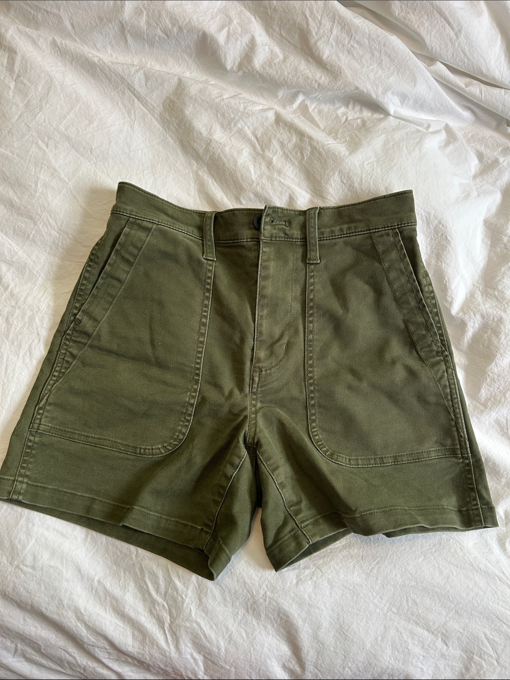 Olive Green High-Waist Utility Shorts